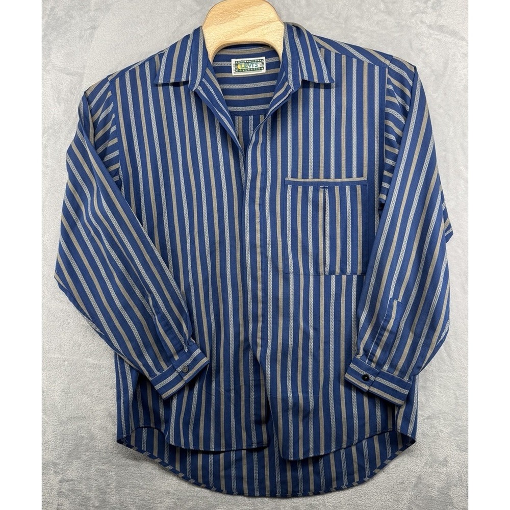 Vintage Levis Button‎ Down Cotton Blend Blue Striped Shirt Men's Size L 23x28